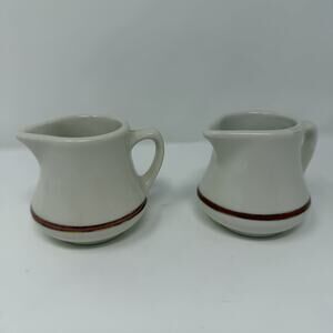2 Homer Laughlin Individual Creamer Syrup Restaurant Burgundy Rose & Gold Stripe